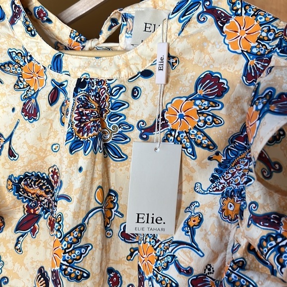 ELIE TAHARI Yellow Ruffle Top Shirt Blouse Sunlit Garden Size Medium NEW!! - Picture 9 of 10